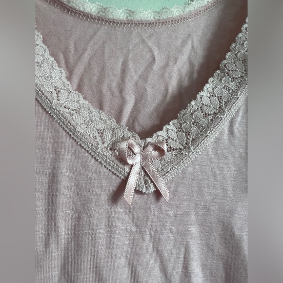 Light Pink Dainty Coquette Lace Trim Bow Detail Sleeveless Tank Top XL - Picture 4 of 4